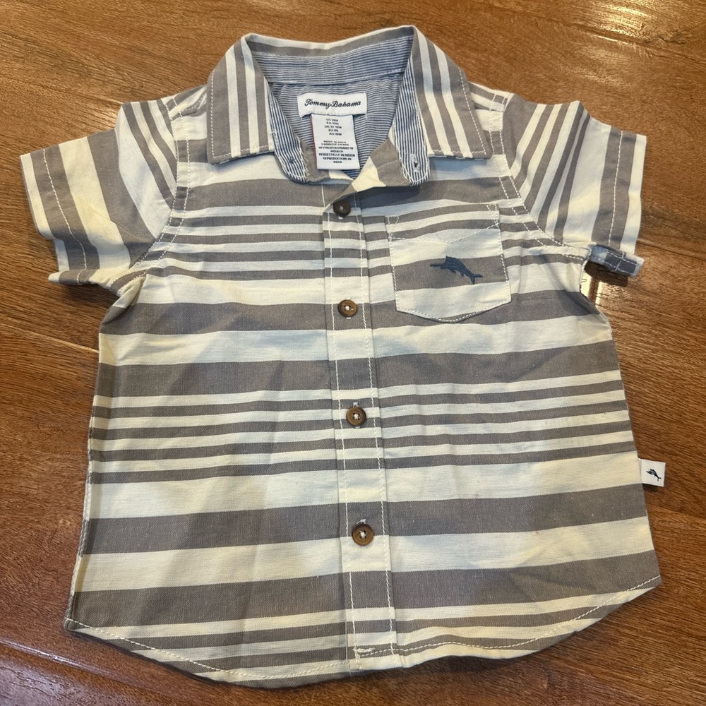 Tommy Bahama Kids Blue and White Striped Shirt